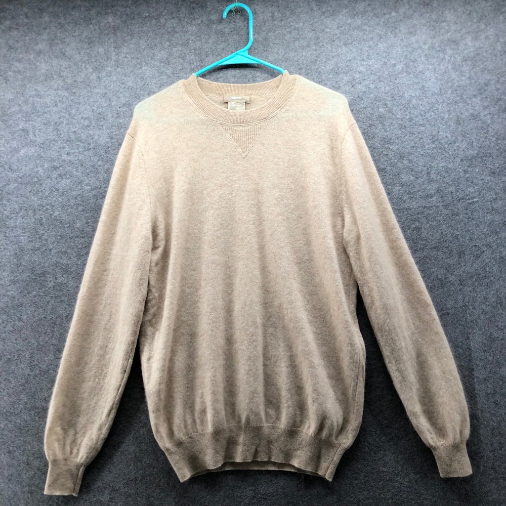 INK+IVY Mens Size Medium Undyed Natural 100% Cashmere Oatmeal Crewneck Sweater